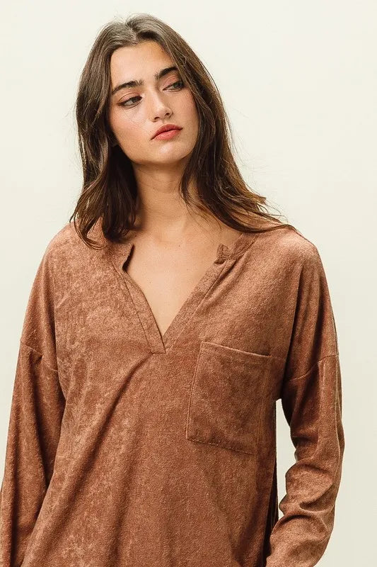 Loop Terry Solid V Neck Pocket Top