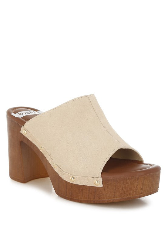 Masaki Soft Suede Leather Wooden Clogs