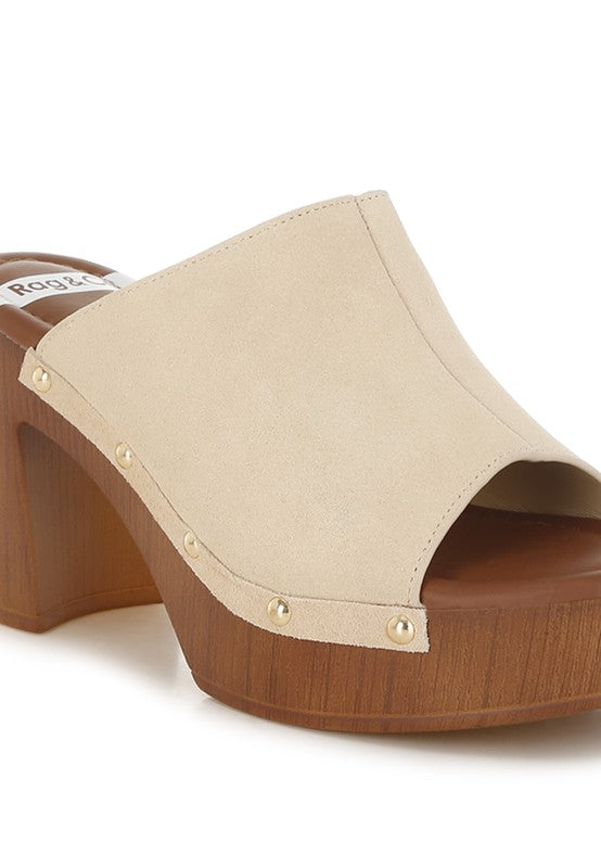 Masaki Soft Suede Leather Wooden Clogs