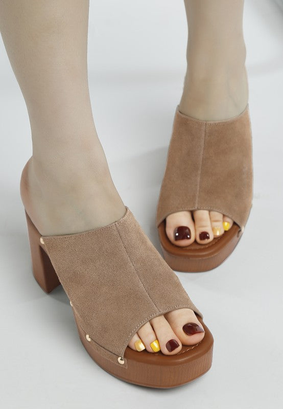 Masaki Soft Suede Leather Wooden Clogs