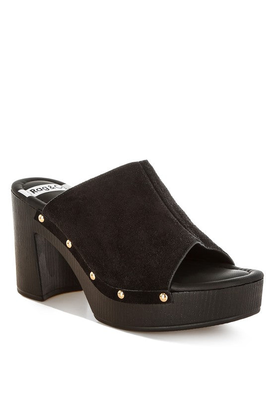Masaki Soft Suede Leather Wooden Clogs