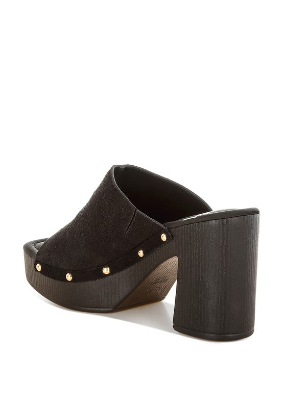 Masaki Soft Suede Leather Wooden Clogs
