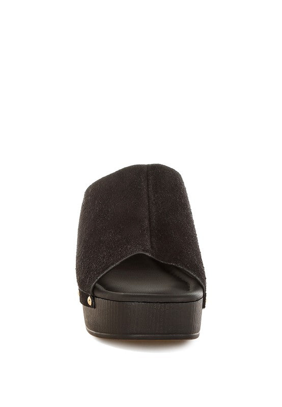 Masaki Soft Suede Leather Wooden Clogs