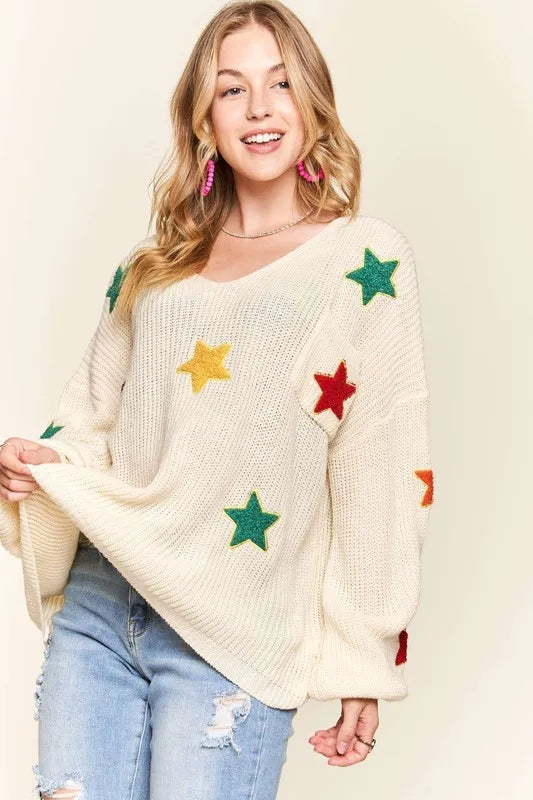 Multi Color Star Sweater Top-Sweater-Reef Love