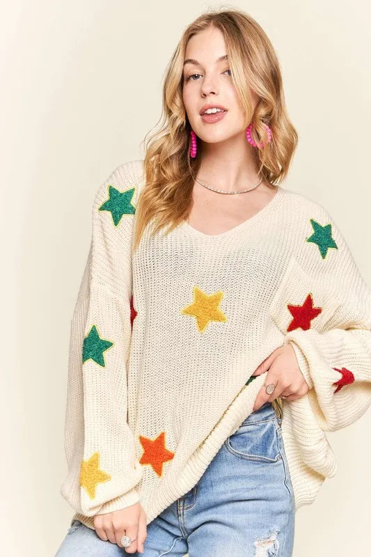 Multi Color Star Sweater Top-Sweater-Reef Love