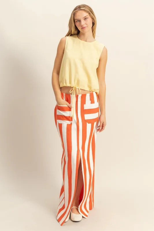 Orange Striped Pocket Detail Maxi Skirt