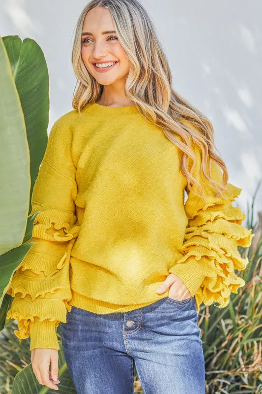 Puffy Ruffles Sleeve Cozy Sweater-Sweater-Reef Love