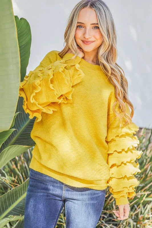 Puffy Ruffles Sleeve Cozy Sweater-Sweater-Reef Love