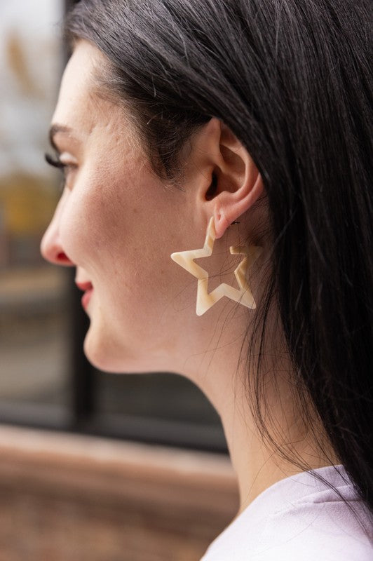 Star Hoop Earrings- Ivory, Hypoallergenic