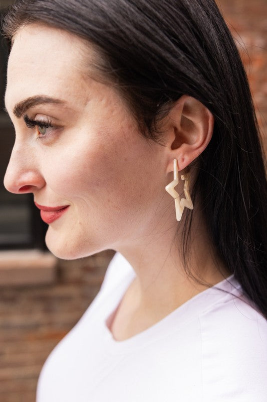 Star Hoop Earrings- Ivory, Hypoallergenic