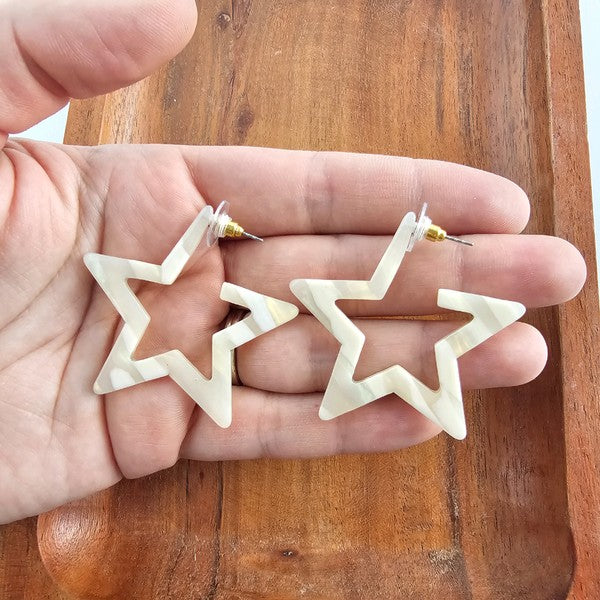 Star Hoop Earrings- Ivory, Hypoallergenic