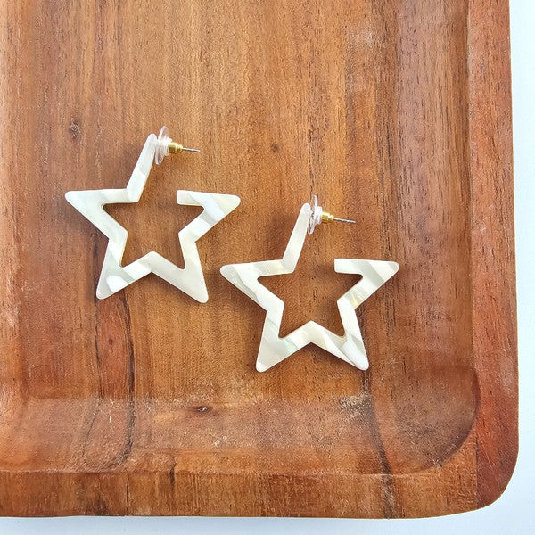 Star Hoop Earrings- Ivory, Hypoallergenic