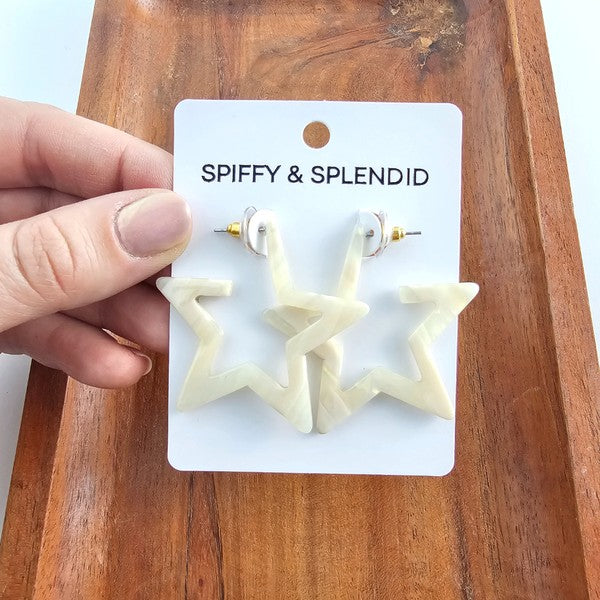 Star Hoop Earrings- Ivory, Hypoallergenic