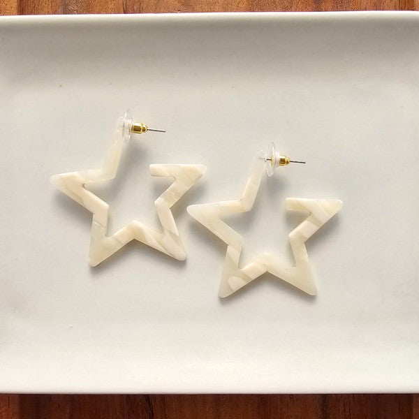 Star Hoop Earrings- Ivory, Hypoallergenic