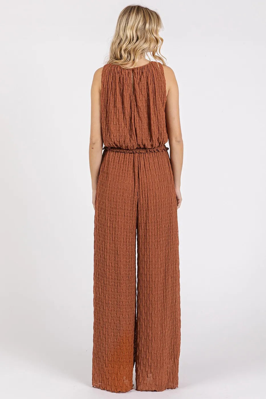 Textured Stretchy Crop Tank and Pants Set, Ginger