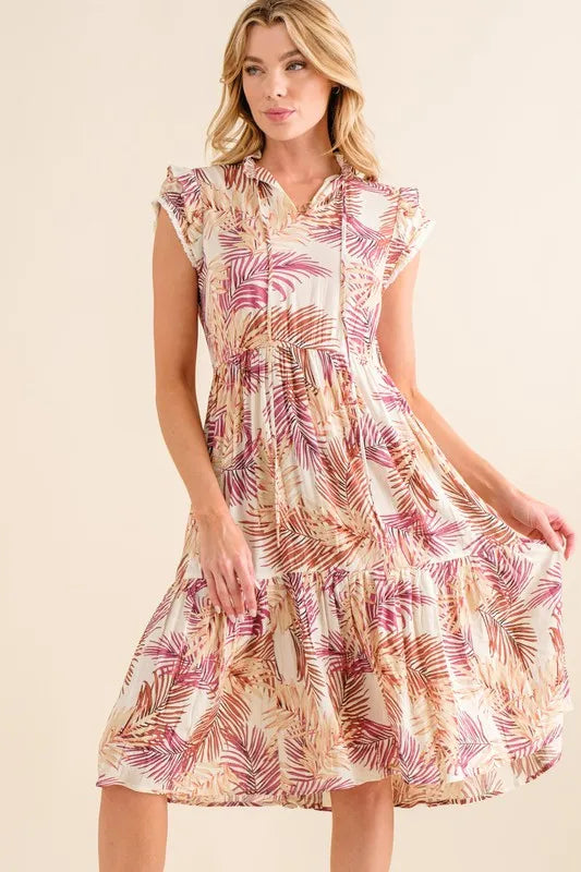Tropical Boho Printed Tiered Dress-Midi Dress-Reef Love