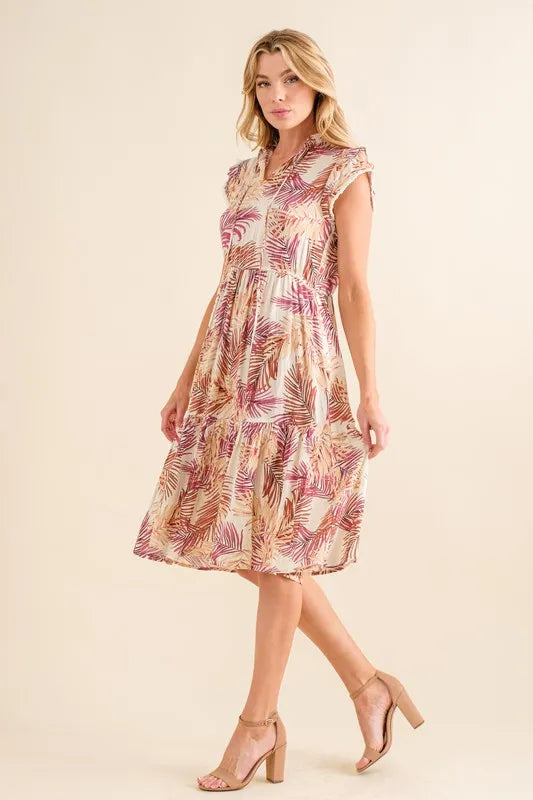 Tropical Boho Printed Tiered Dress-Midi Dress-Reef Love