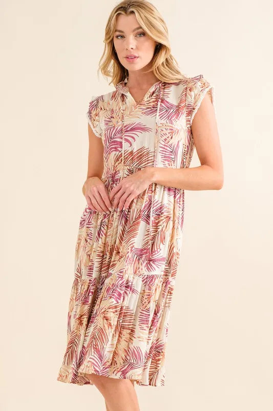 Tropical Boho Printed Tiered Dress-Midi Dress-Reef Love