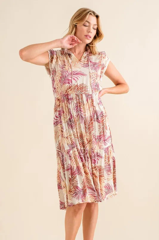 Tropical Boho Printed Tiered Dress-Midi Dress-Reef Love