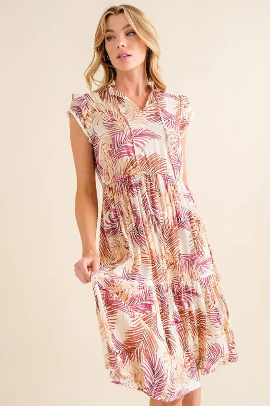 Tropical Boho Printed Tiered Dress-Midi Dress-Reef Love