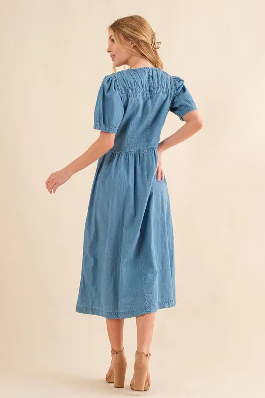 Washed Chambray Midi Dress-Midi Dress-Reef Love