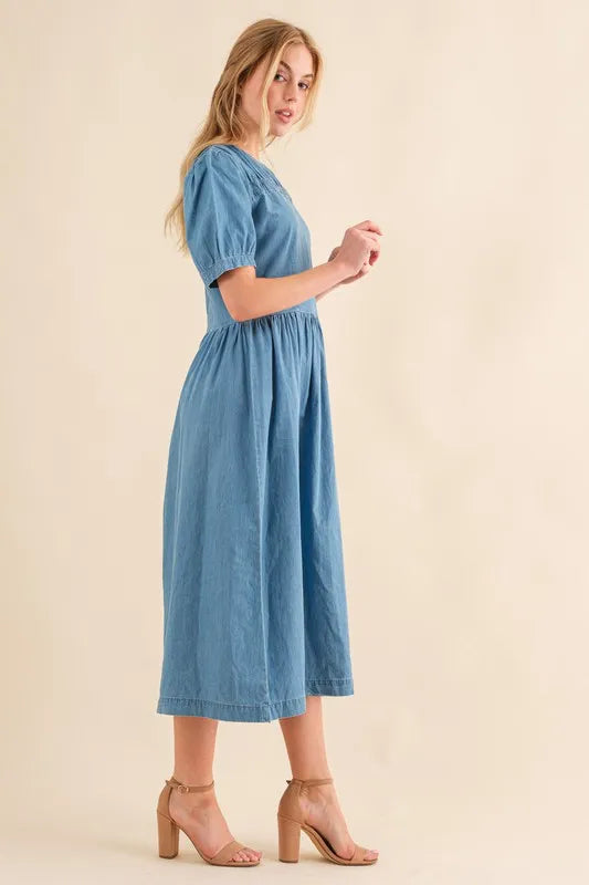 Washed Chambray Midi Dress-Midi Dress-Reef Love