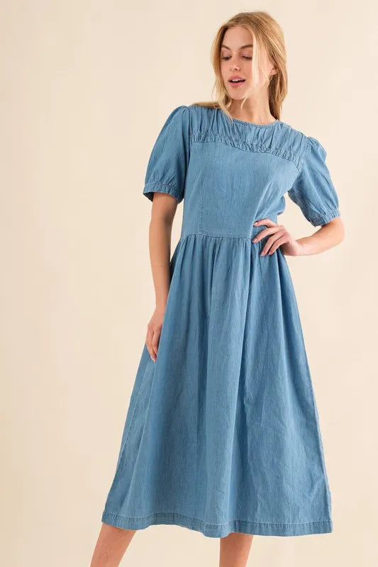 Washed Chambray Midi Dress-Midi Dress-Reef Love