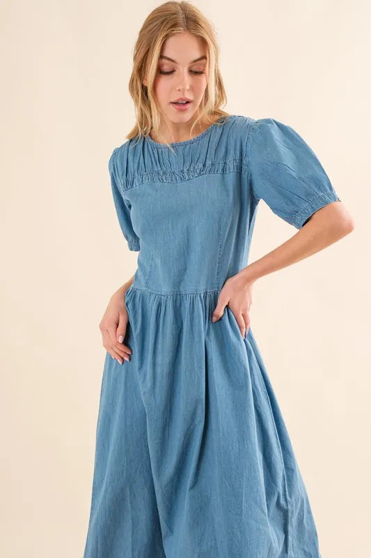 Washed Chambray Midi Dress-Midi Dress-Reef Love