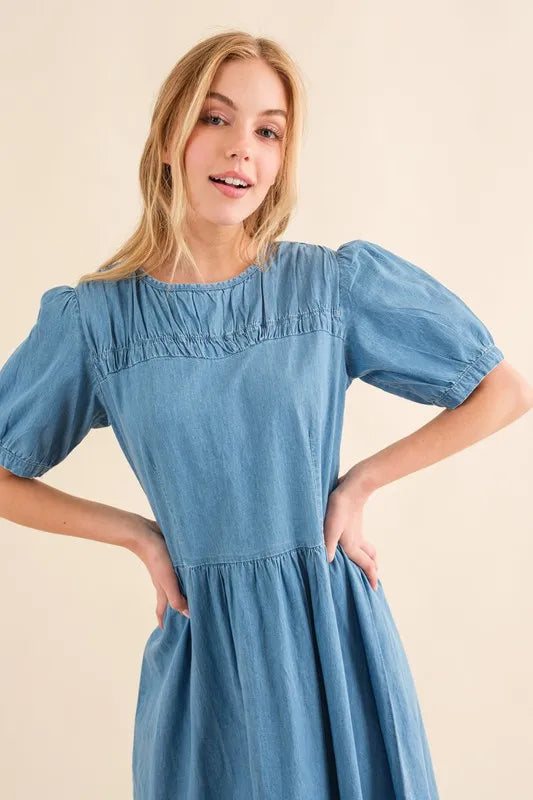 Washed Chambray Midi Dress-Midi Dress-Reef Love