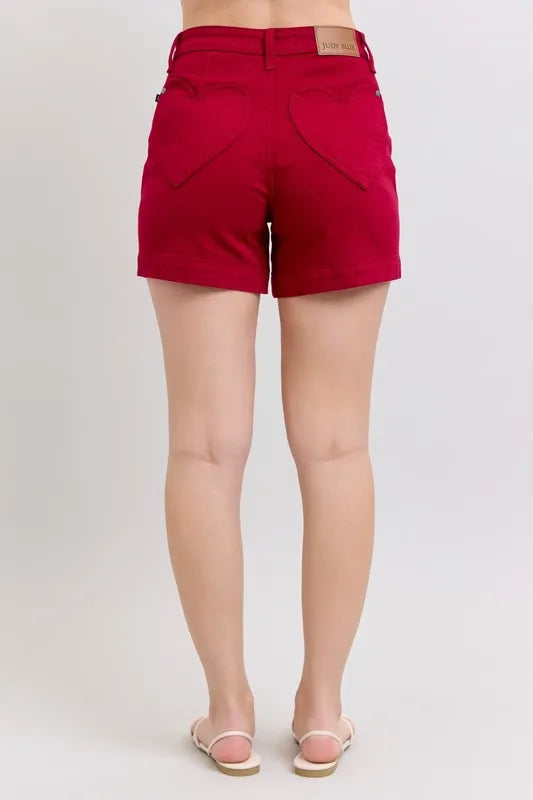 Judy Blue High Waist Garment Dyed Heart Shaped Denim Shorts-Jean Shorts-Reef Love