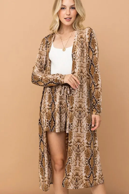 Animal Print Kimono and Shorts Set-Outfit Set-Reef Love