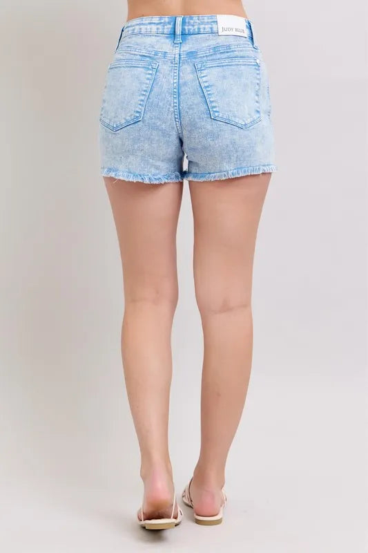 Judy Blue Mid Rise Garment Dyed Denim Shorts-Jean Shorts-Reef Love