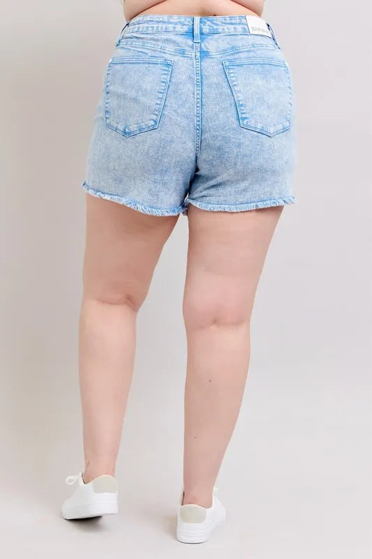 Judy Blue Mid Rise Garment Dyed Denim Shorts-Jean Shorts-Reef Love