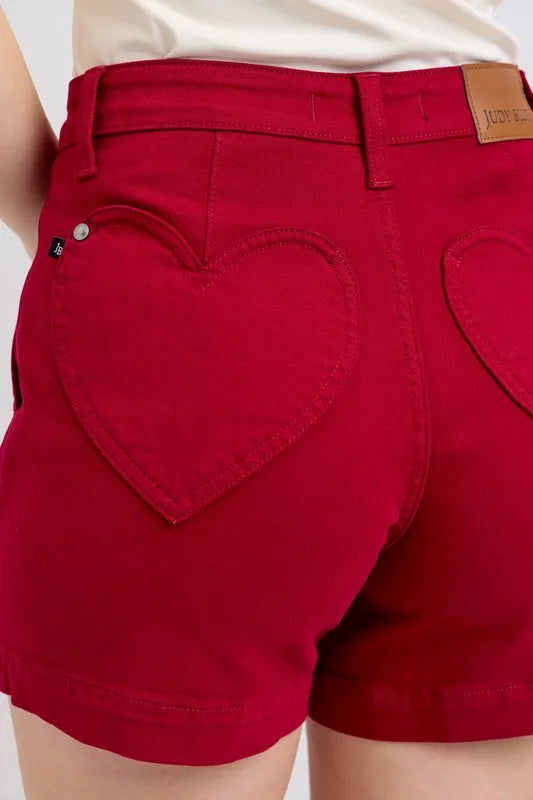Judy Blue High Waist Garment Dyed Heart Shaped Denim Shorts-Jean Shorts-Reef Love