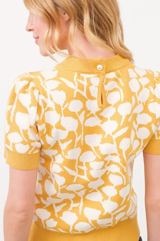 And The Why Short Sleeve Leaf Pattern Knit Top-Knit Short Sleeve Sweater-Reef Love