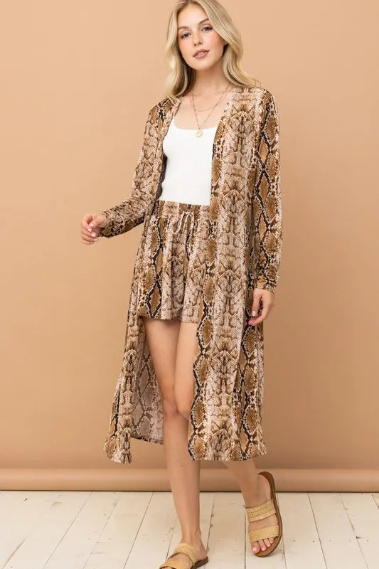 Animal Print Kimono and Shorts Set-Outfit Set-Reef Love