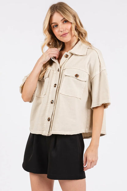 Mineral Wash Boxy Short Sleeve Button Down Shirt-Button Down Shirt-Reef Love