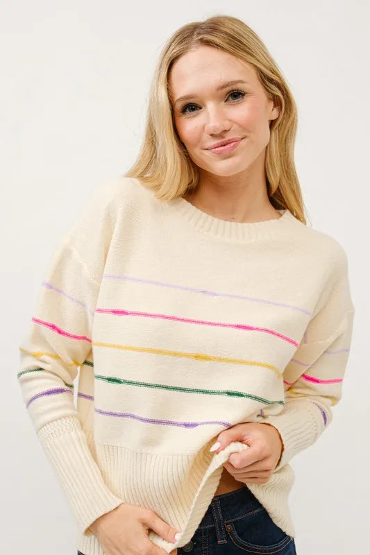 And The Why Multi Striped Pullover Sweater Top-Knit Top-Reef Love