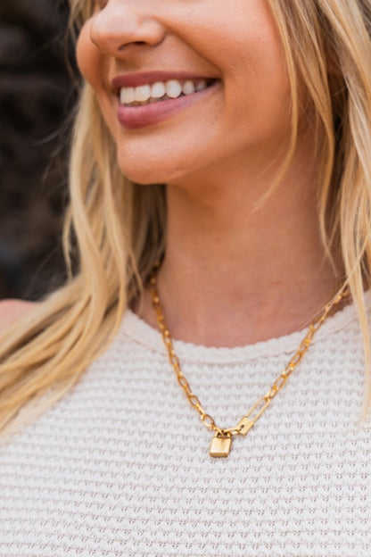 18K Stainless Lock & Clip Chain Necklace, Tarnish Resistant