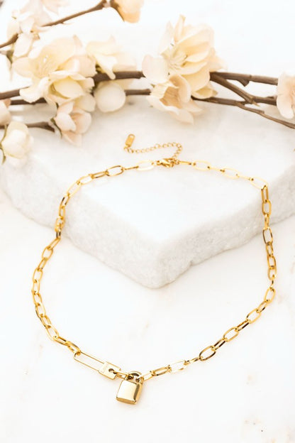 18K Stainless Lock & Clip Chain Necklace, Tarnish Resistant