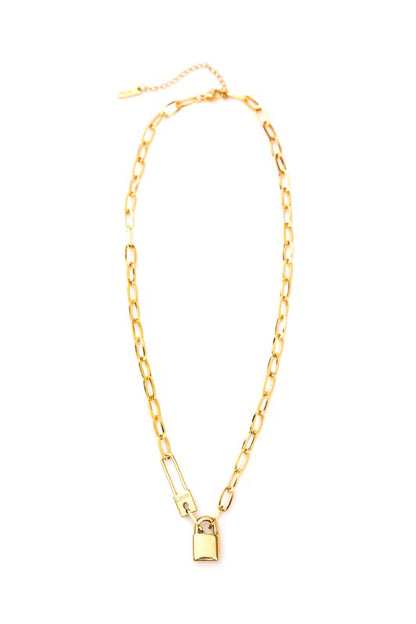18K Stainless Lock & Clip Chain Necklace, Tarnish Resistant