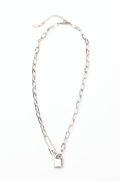 18K Stainless Lock & Clip Chain Necklace, Tarnish Resistant