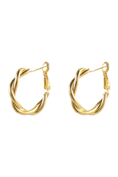 18K Stainless Twisted Hoop Earrings, Tarnish Resistant