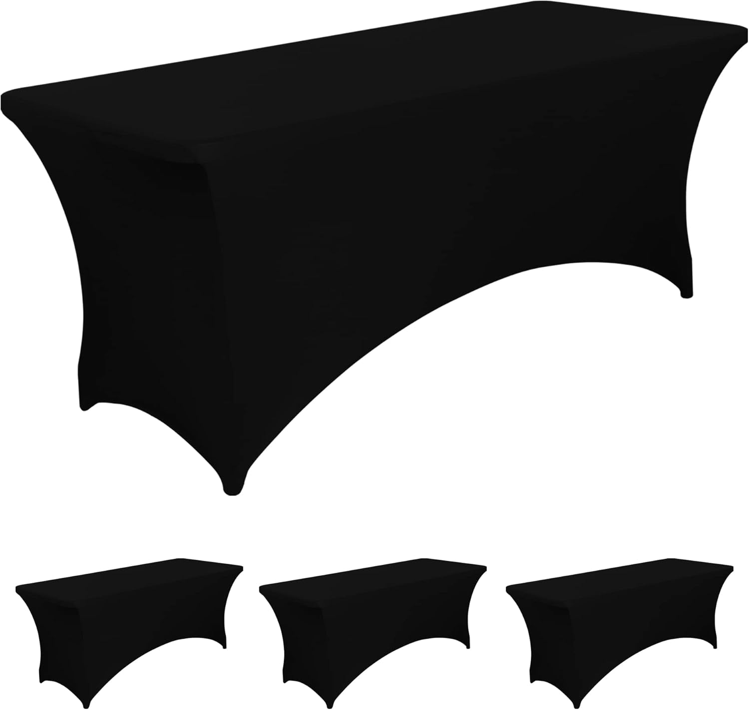 6FT Black Fitted Tablecloths for Rectangle Tables, 2 Pcs - Stretch Spandex Table Cover Protector for Banquet, Massage Bed, Wedding, Birthday, 72 Length X 30 Width X 30 Height Inches