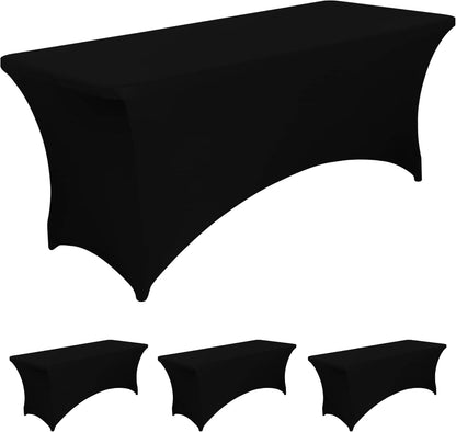 6FT Black Fitted Tablecloths for Rectangle Tables, 2 Pcs - Stretch Spandex Table Cover Protector for Banquet, Massage Bed, Wedding, Birthday, 72 Length X 30 Width X 30 Height Inches