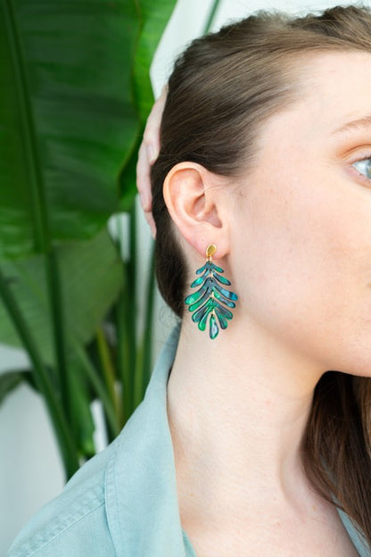 Petite Palm Drop Earrings - Dark Green handmade, sold by Reef Love