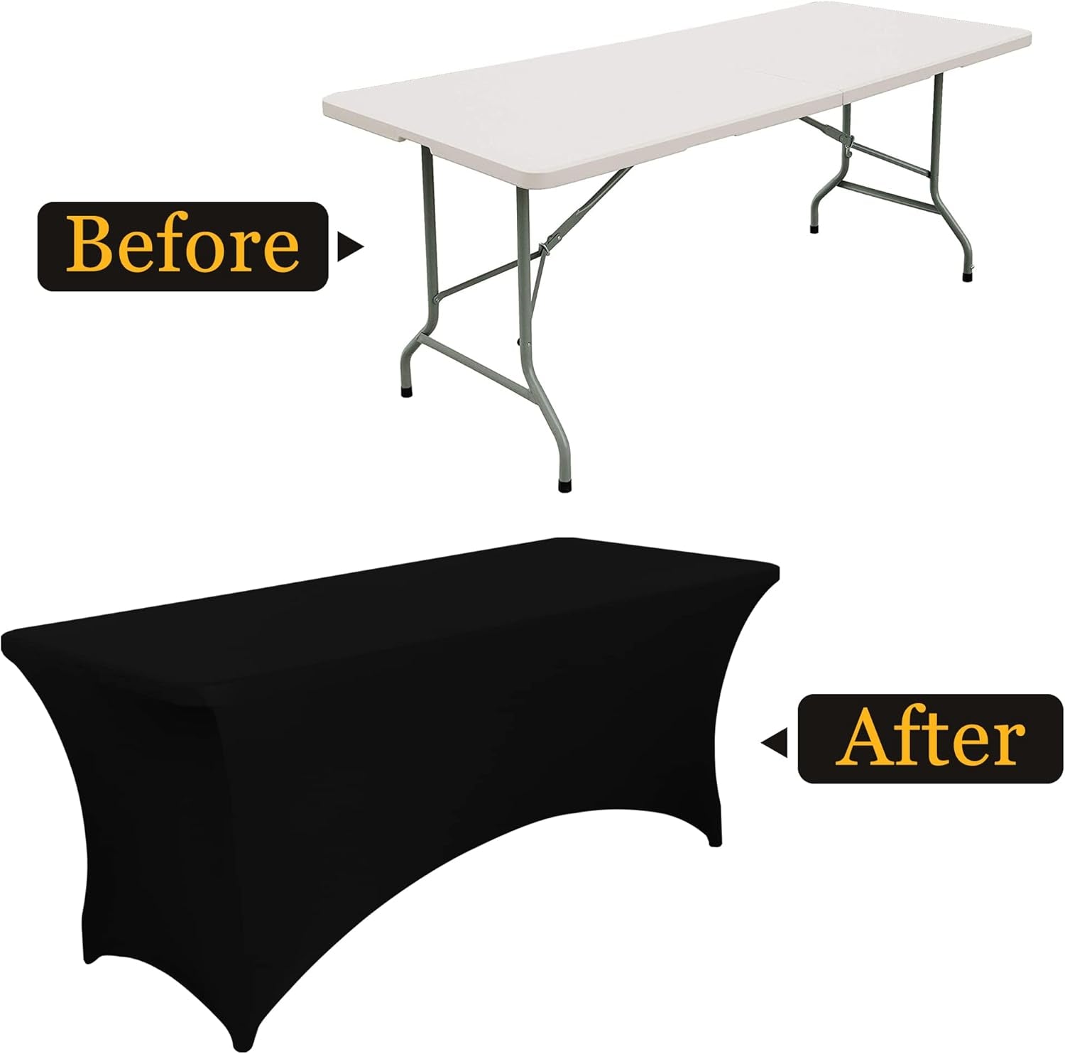 6FT Black Fitted Tablecloths for Rectangle Tables, 2 Pcs - Stretch Spandex Table Cover Protector for Banquet, Massage Bed, Wedding, Birthday, 72 Length X 30 Width X 30 Height Inches