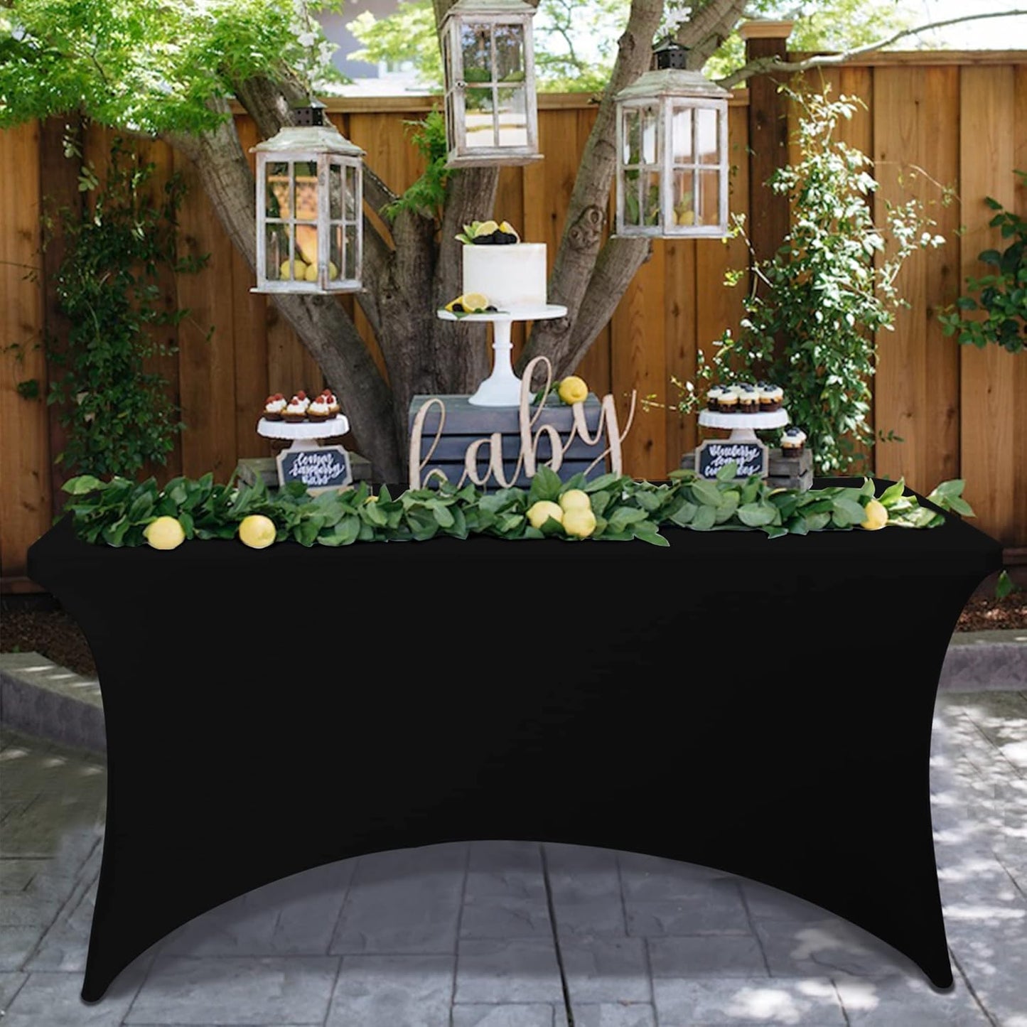 6FT Black Fitted Tablecloths for Rectangle Tables, 2 Pcs - Stretch Spandex Table Cover Protector for Banquet, Massage Bed, Wedding, Birthday, 72 Length X 30 Width X 30 Height Inches