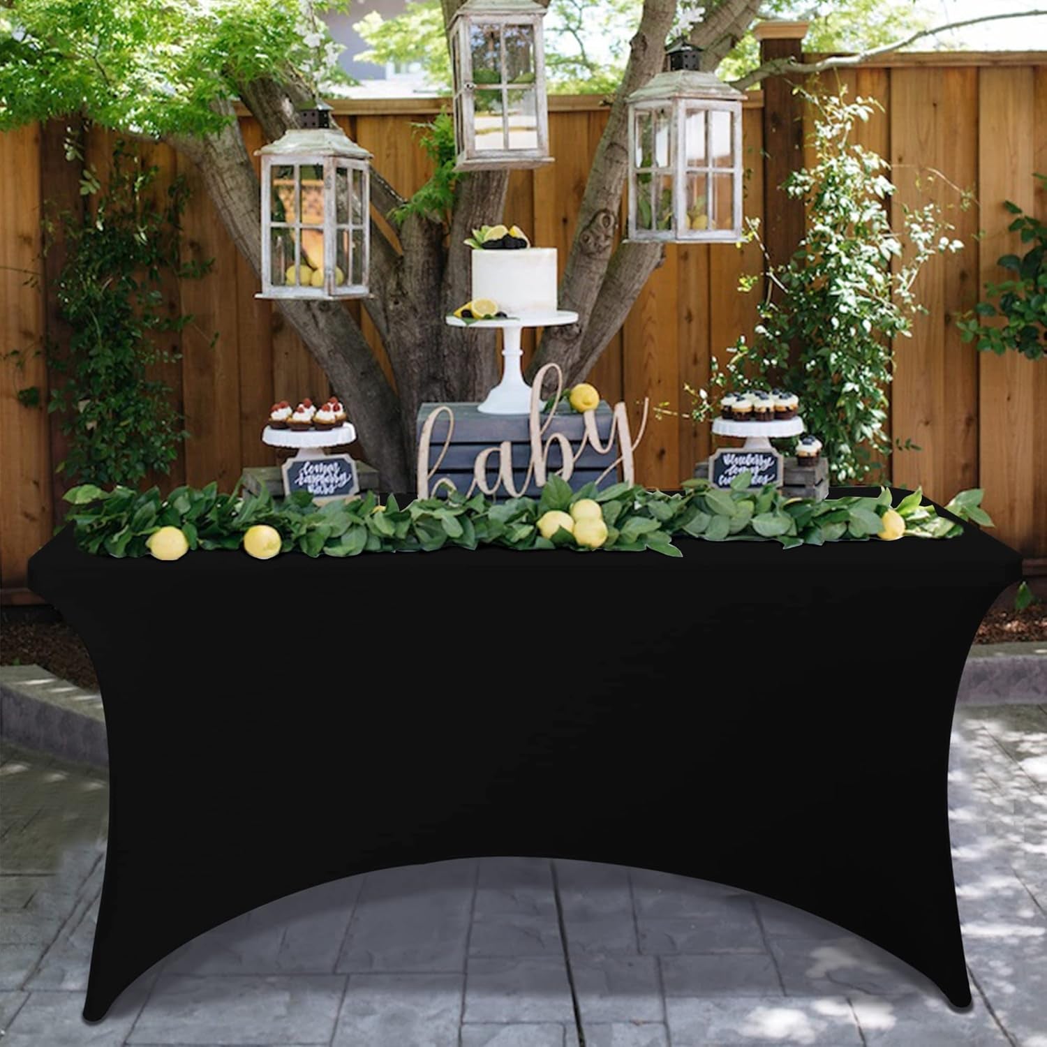 6FT Black Fitted Tablecloths for Rectangle Tables, 2 Pcs - Stretch Spandex Table Cover Protector for Banquet, Massage Bed, Wedding, Birthday, 72 Length X 30 Width X 30 Height Inches