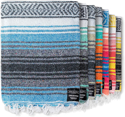 Authentic Handwoven Mexican Blanket | Yoga Blankets, Outdoor, Picnic, Beach, Camping | Equestrian Saddle | Serape 50X70 Inches - Azure, Pack of 1